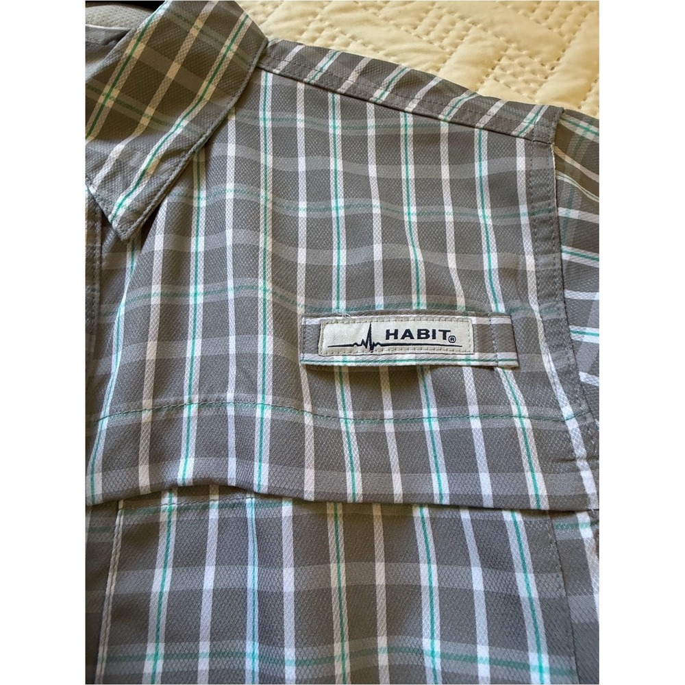 Habit Gray & Teal Plaid Short-Sleeve Button-Down Vented UPF 40 Fishing Shirt SM